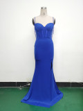Women Fishbone Lace Sequin Wedding Fishtail Evening Dress