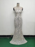 Women One Shoulder Beaded Geometric Sequin Formal Party Prom Wedding Evening Dress