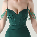 Women Fishbone Lace Sequin Wedding Fishtail Evening Dress