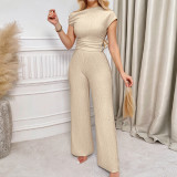 Women's Summer Solid Color Short Top and Pant Sets