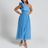Women's Summer Sexy Solid Color Slash Shoulder Low Back Dress