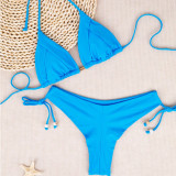 Women's Blue Low Back Two Piece Bikini Swimsuits