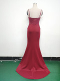 Women Strappy Heart-Shaped Lace Grid Embroidery Beaded Fishbone Formal Party Evening Dress