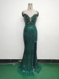 Women Beaded Tube Fishbone Lace-Up Sequin Formal Party Evening Dress
