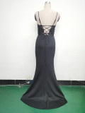 Women Fishbone Lace-Up Formal Formal Party Prom Strappy Sequin Evening Dress