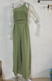 Women's Spring/Summer Solid Color Loose Wide Leg Linen Jumpsuit