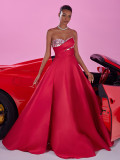 Women's Elegant Low Back Strapless A-Line Red Bridesmaid Formal Evening Dress