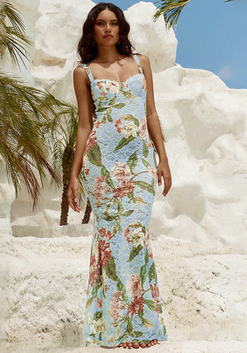 Women's Holidays Sleeveless Lace Trimmed Print Dress