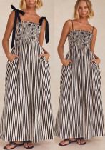 Women's Spring/Summer Striped Elastic Sexy Pocket Strap Loose Casual Dress