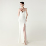 Women Fishbone Lace Sequin Wedding Fishtail Evening Dress