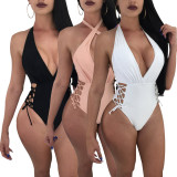 Women's Sexy Halter Neck Side Lace-up One-Piece Swimsuit