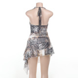 Women's Holiday Summer Halter Neck Bodycon Ruffled Dress