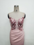 Women Fishbone Lace-Up Formal Formal Party Prom Strappy Sequin Evening Dress