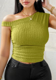 Casual Trendy Women's Solid Color Slash Shoulder Slim Waist Knit T-Shirts