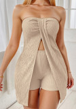 Women's Summer Solid Color Strapless Top and Shorts Sets