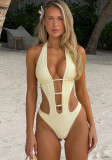 Women's Spring Swimming and Summer Fashion Beaded Hollow Halter Neck Bodysuit