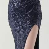 Women One Shoulder Beaded Sequin Embroidery Formal Party Prom Wedding Evening Dress