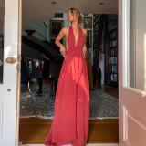 Women's Holidays Mesh Hollowed A-Line Deep V Halter Neck Long Dress