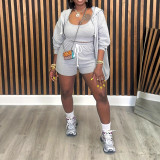 Plus Size Women's Solid Color Sports Three Piece Set(Hoodies+Vest+Shorts)