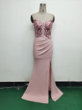 Women Fishbone Lace-Up Formal Formal Party Prom Strappy Sequin Evening Dress