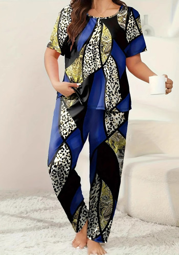 Plus Size Women's Loose Shiny Stretch Satin Short Sleeve Round Neck Casual Top