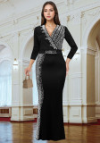 Women's Chic Elegant Beaded Half Sleeve V-Neck Fashionable Dress
