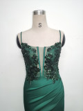 Women Fishbone Lace-Up Sequin Embroidery Formal Formal Party Evening Dress