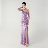 Women One Shoulder Beaded Geometric Sequin Formal Party Prom Wedding Evening Dress