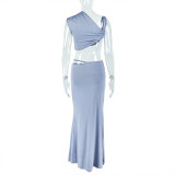 Women's Elegant and Casual Sexy Sleeveless Slash Shoulder Two Piece Skirt Set
