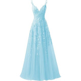 Women suspender tulle lace applique party ball evening dress（Processing time need 3-6 days）