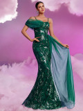 Women's Elegant Sequin Ribbon V-Neck Strap Chic Cocktail Formal Evening Dress