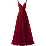 Women suspender tulle lace applique party ball evening dress（Processing time need 3-6 days）