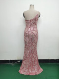 Women One Shoulder Beaded Geometric Sequin Formal Party Prom Wedding Evening Dress