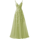Women suspender tulle lace applique party ball evening dress（Processing time need 3-6 days）
