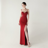 Women Fishbone Lace Sequin Formal Dinner Wedding Fishtail Evening Dress
