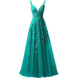 Women suspender tulle lace applique party ball evening dress（Processing time need 3-6 days）
