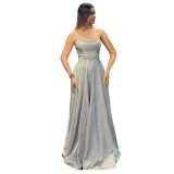 Women's Chic Sexy Shiny Low Back Strap Fashionable Dress