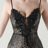 Women Beaded Tube Fishbone Lace-Up Sequin Formal Party Evening Dress