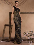 Women's Luxury Slit Long Elegant Slash Shoulder Chic Cocktail Bridesmaid Dress