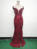 Women Beaded Tube Fishbone Lace-Up Sequin Formal Party Evening Dress