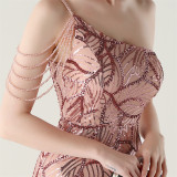Women One Shoulder Beaded Sequin Embroidery Formal Party Prom Wedding Evening Dress