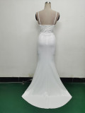 Women Fishbone Lace Sequin Wedding Fishtail Evening Dress