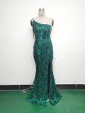 Women One Shoulder Beaded Sequin Embroidery Formal Party Prom Wedding Evening Dress