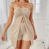 Women's Summer Solid Color Strapless Top and Shorts Sets