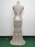 Women Beaded Tube Fishbone Lace-Up Sequin Formal Party Evening Dress