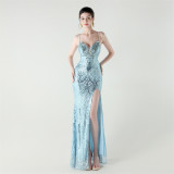 Women Beaded Tube Fishbone Lace-Up Sequin Formal Party Evening Dress