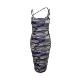 Plus Size Women's Fashionable Camouflage Print Strap Dress