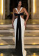 Women's Trendy Black and White Contrast V-Neck Lace Up Low Back Strap Bodycon Dress