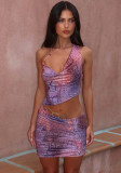 Women's Sexy One Shoulder Crop Two Piece Skirt Set