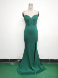 Women Fishbone Lace Sequin Formal Dinner Wedding Fishtail Evening Dress